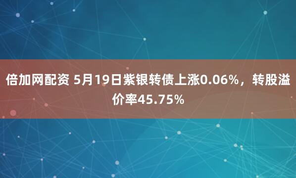 倍加网配资 5月19日紫银转债上涨0.06%，转股溢价率45.75%