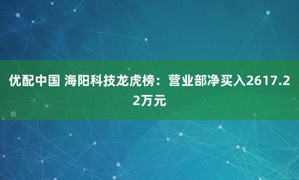 优配中国 海阳科技龙虎榜：营业部净买入2617.22万元