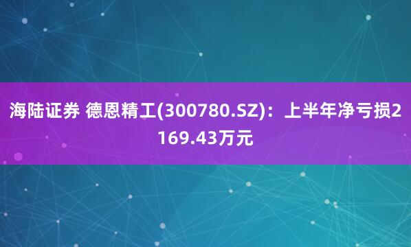 海陆证券 德恩精工(300780.SZ)：上半年净亏损2169.43万元